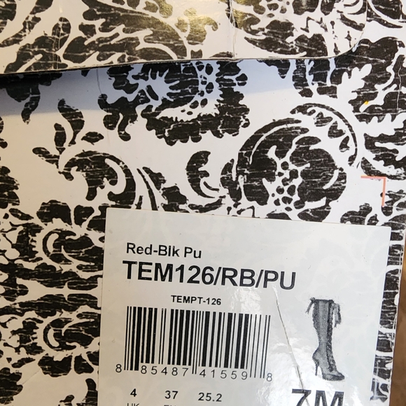 Pleaser Tempt Red and Black Women's Knee High Boots Zipper Satin Laces US Sz. 7 - Picture 10 of 10